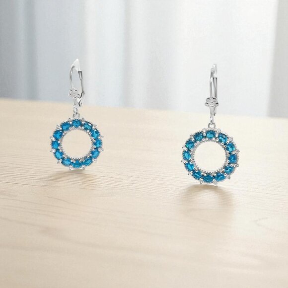 Jewelry - Neon Blue Apatite Circle Dangle Earrings in 925 Sterling Silver